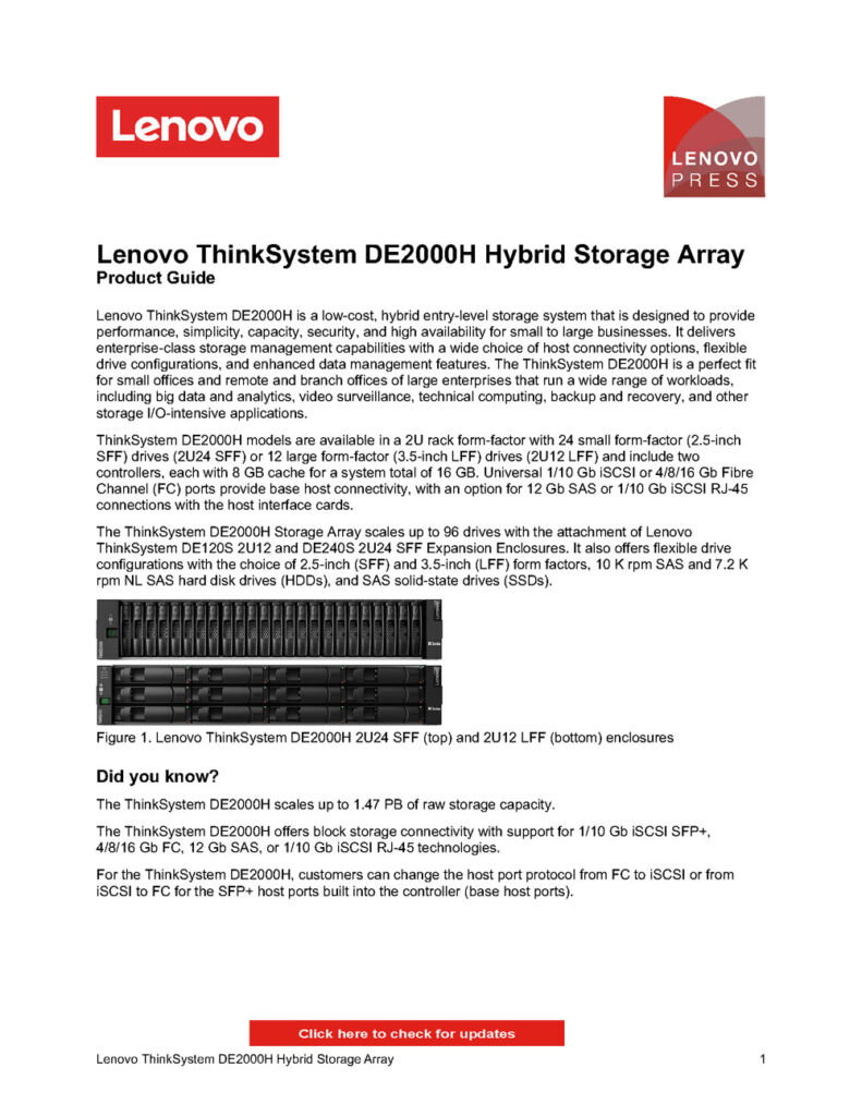 Datasheet Almacenamiento Lenovo DE2000H